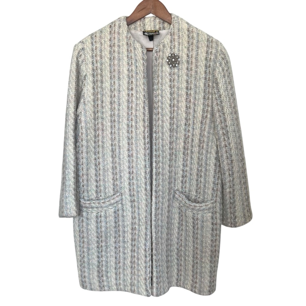 Vintage Tapestries Ireland Neutral Wool Tweed Open Front Topper Coat MEDIUM
